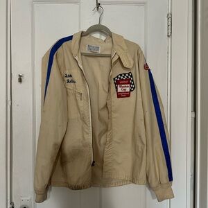 Beige Jacket with Blue Stripes and Patches